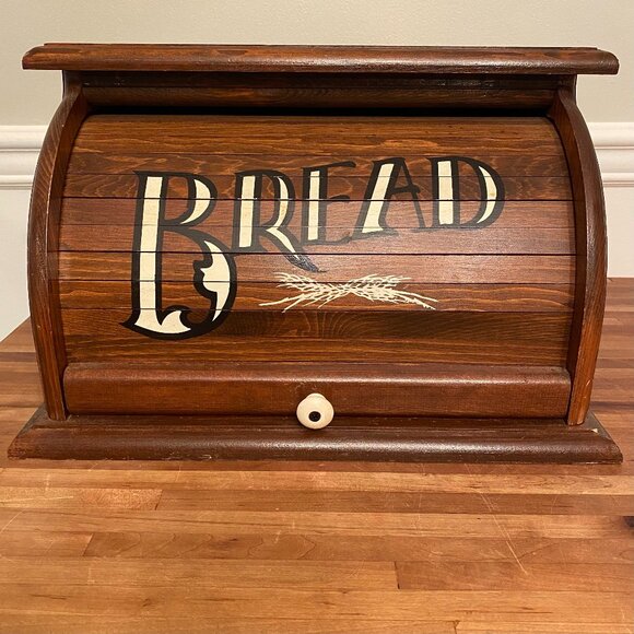 Vintage Wooden Roll Top Bread Box - Picture 1 of 8